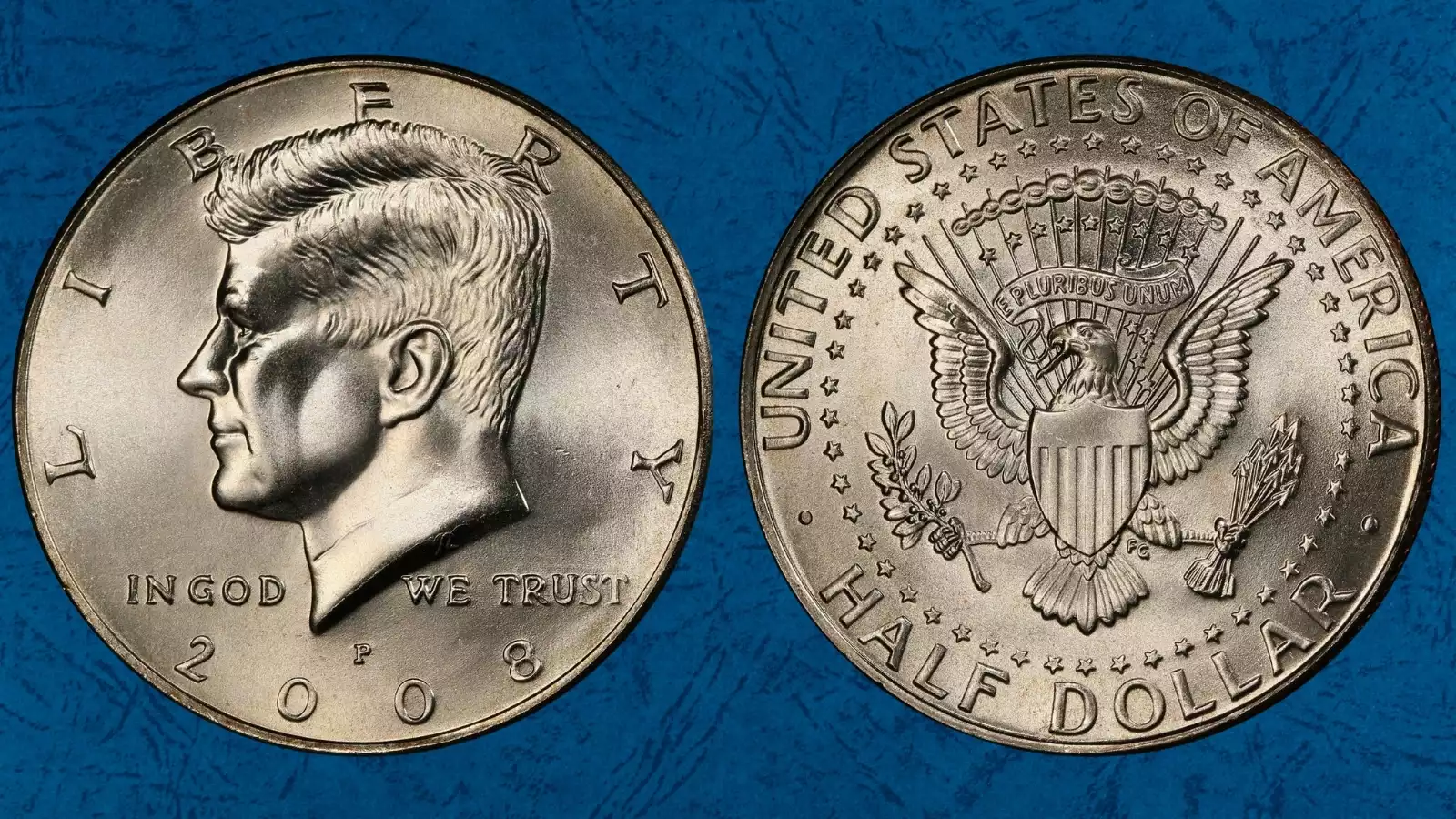 Kennedy half dollar grading strip showing four condition tiers from worn to gem MS67